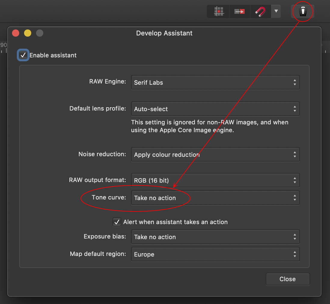 Affinity Photo Assistant Options